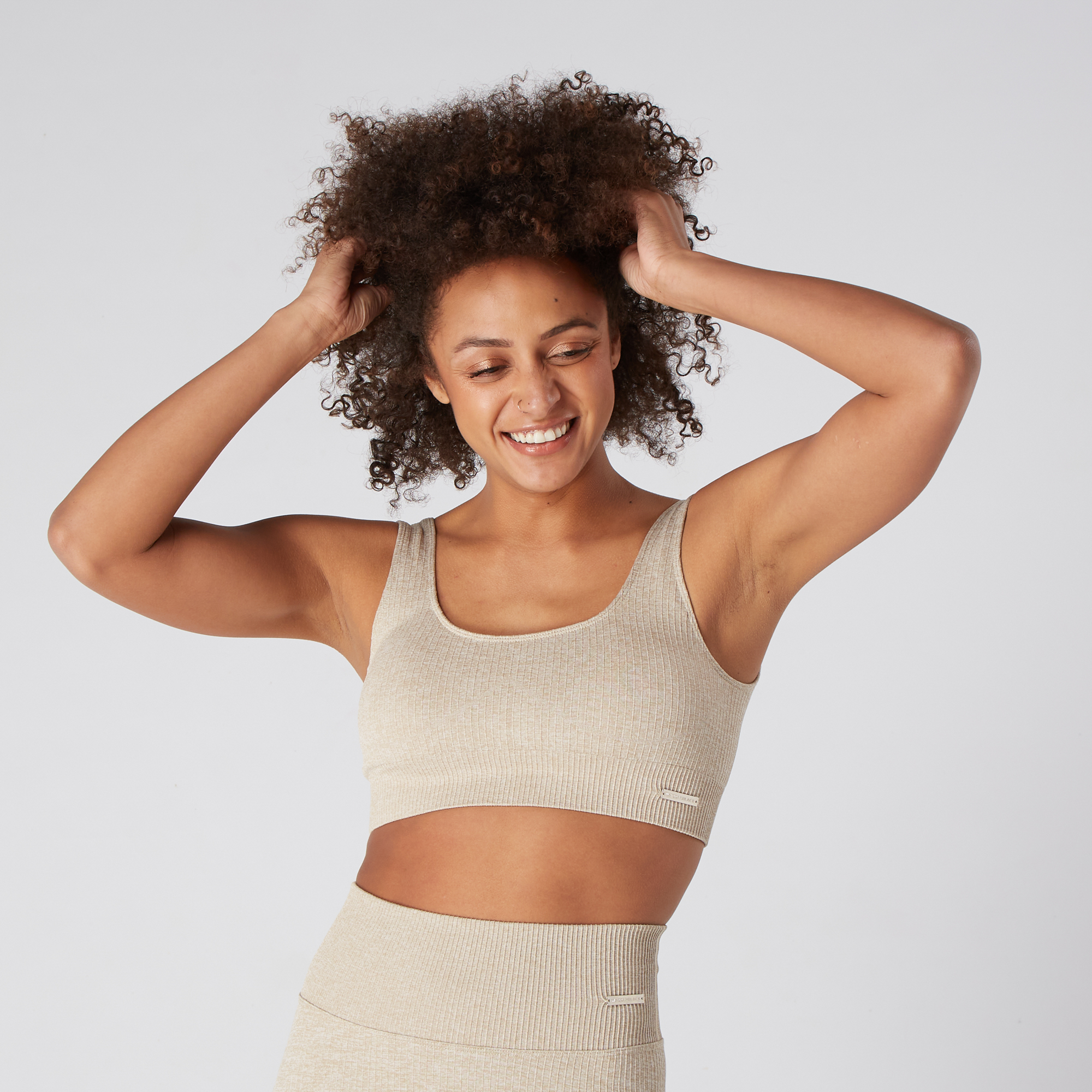 Seamless Ribbed Bra - Beige - Image 10