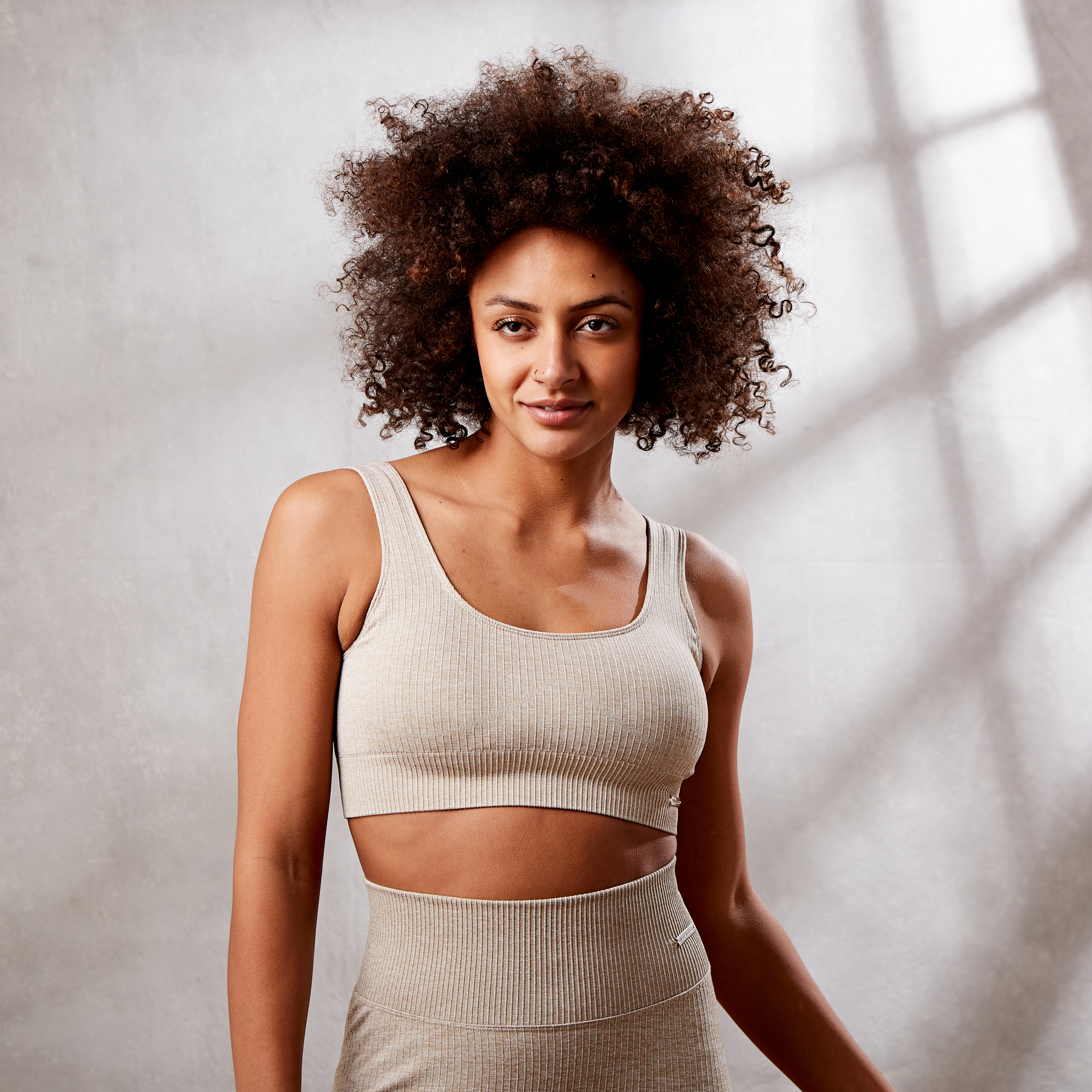 Seamless Ribbed Bra - Beige - Image 8