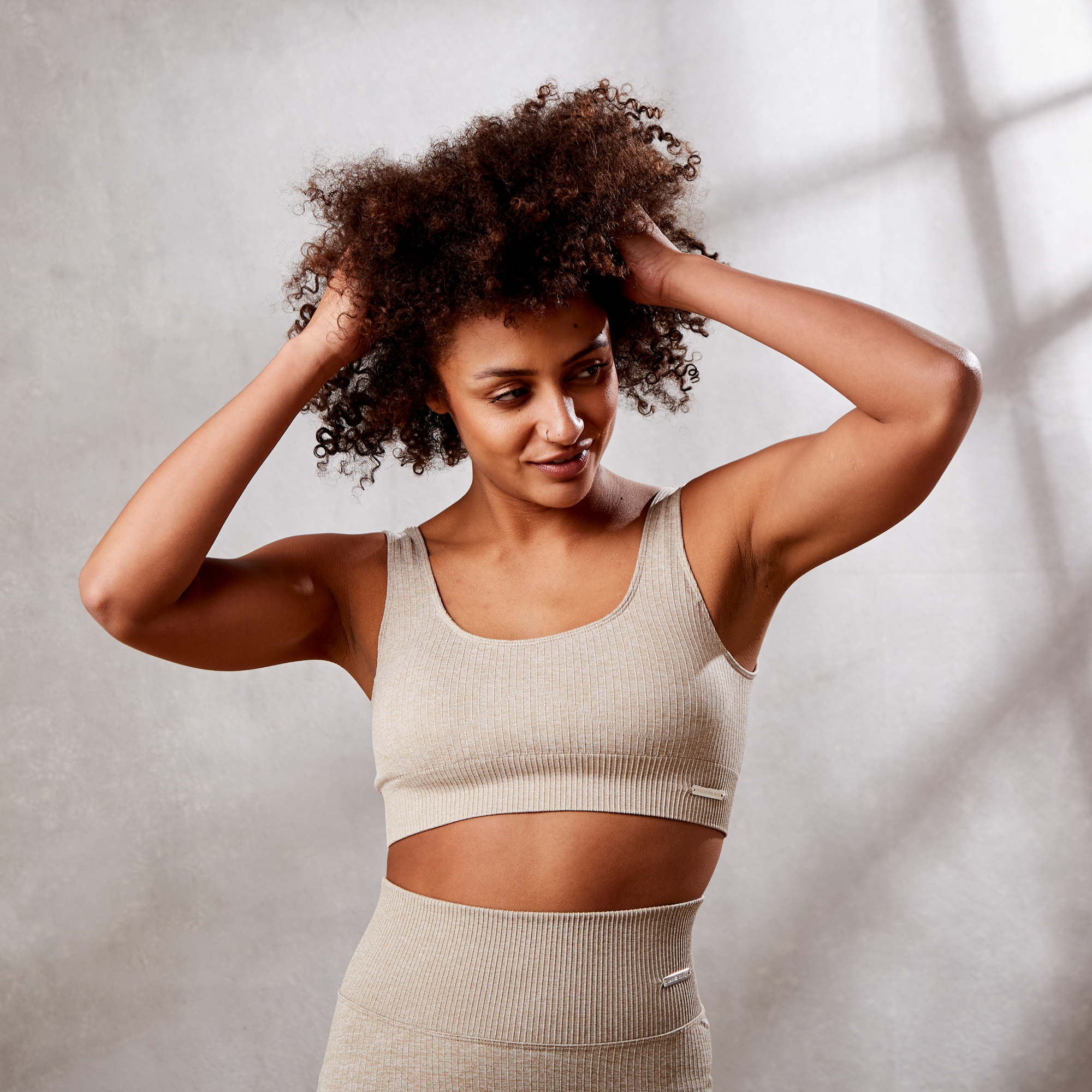 Seamless Ribbed Bra - Beige - Image 7