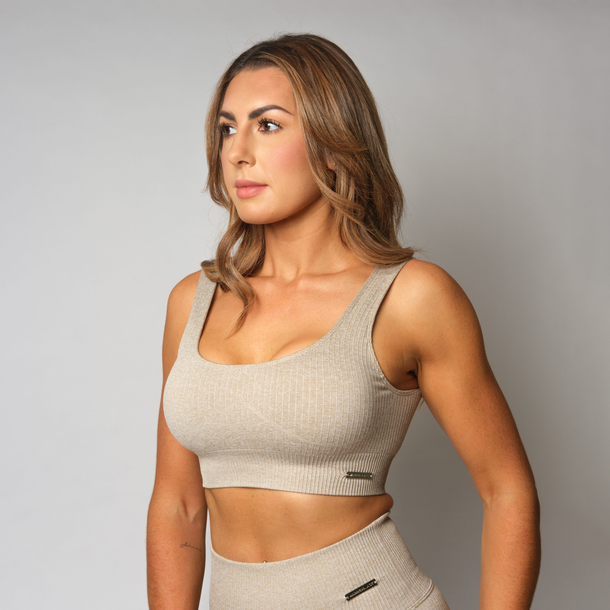 Seamless Ribbed Bra - Beige - Image 4