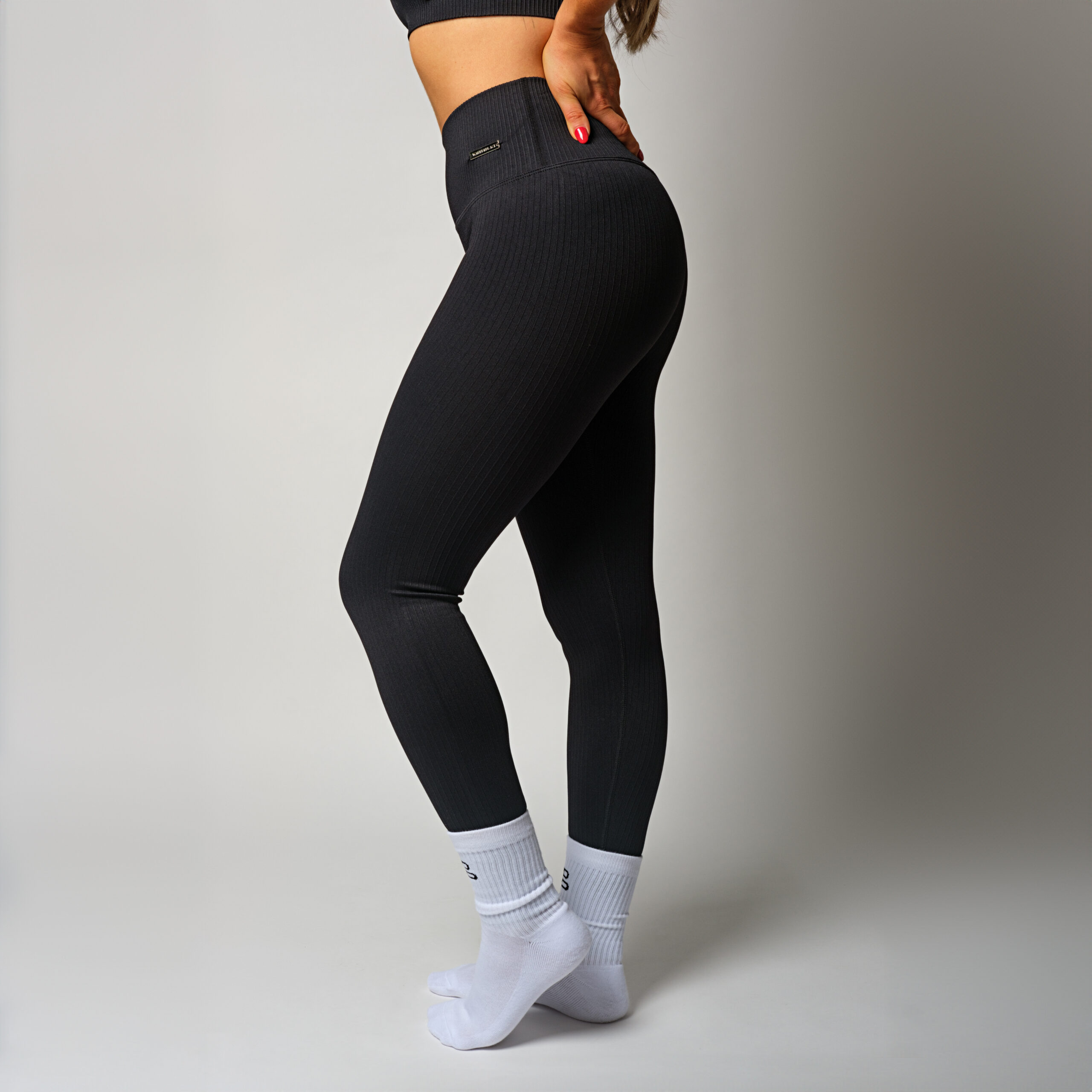 Seamless Ribbed Leggings - Black - Image 5