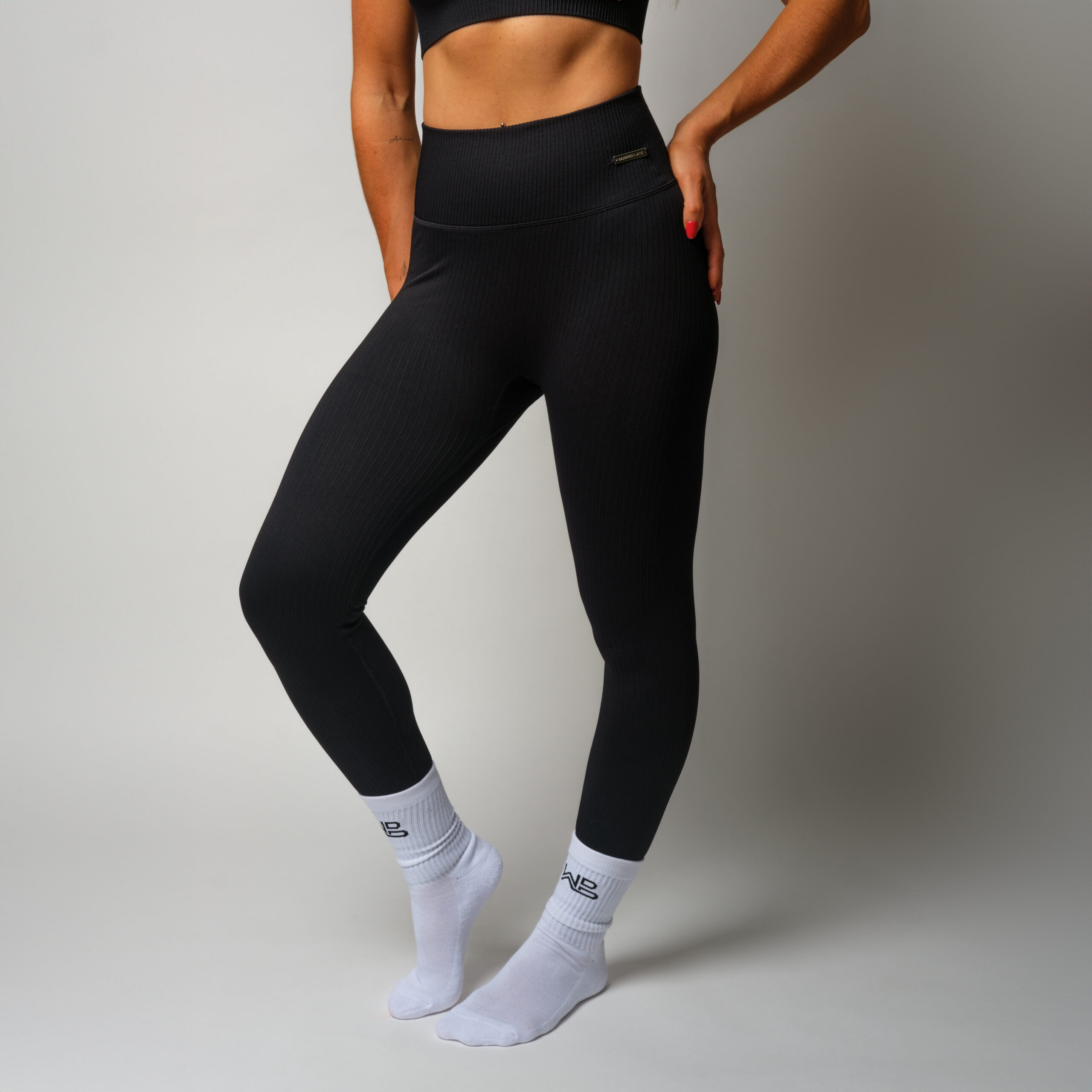 Seamless Ribbed Leggings - Black - Image 4