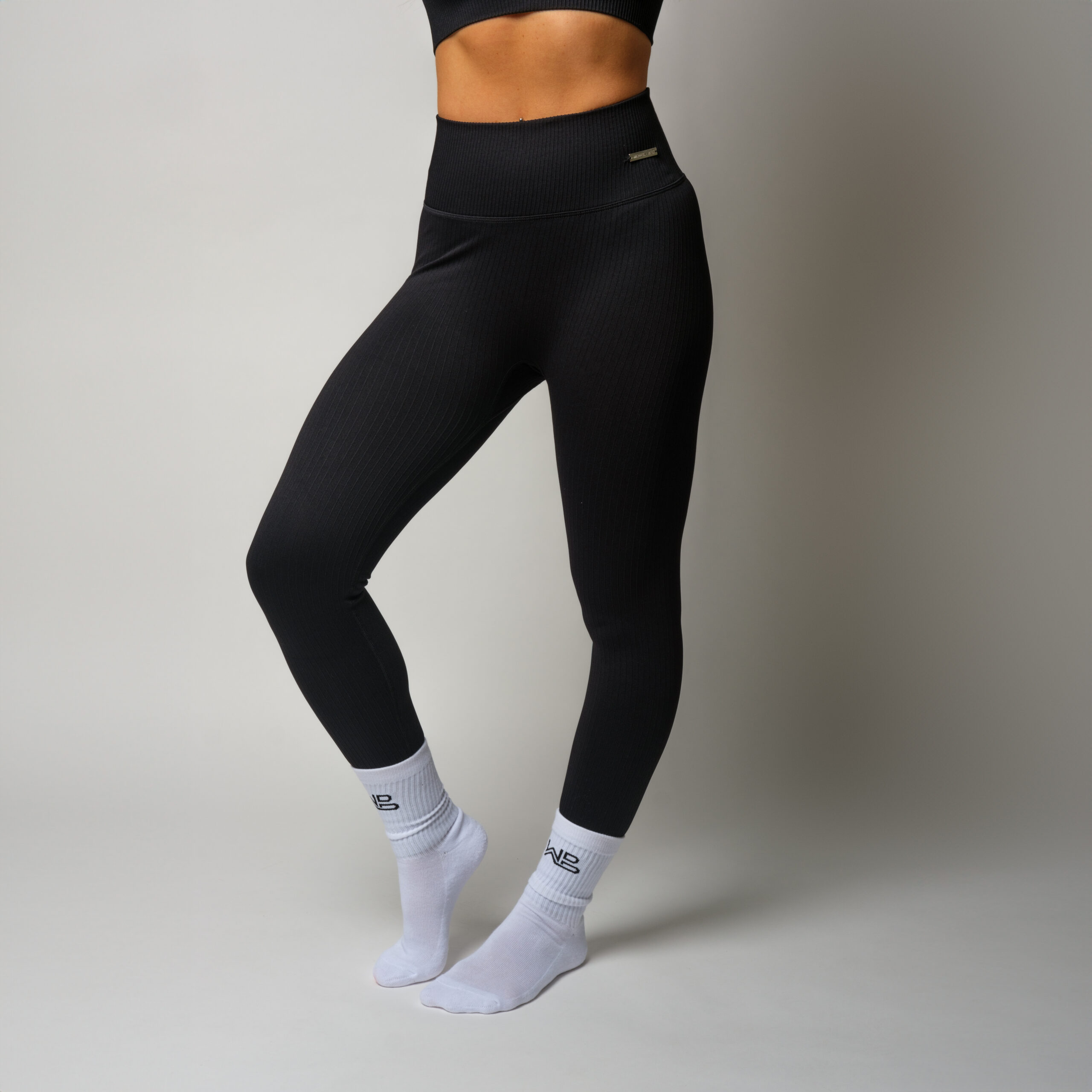 Seamless Ribbed Leggings - Black - Image 3